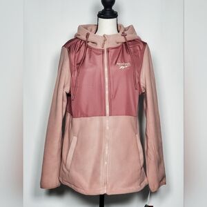 Reebok Women's Two-toned Pink Hooded Microfleece Jacket Size L